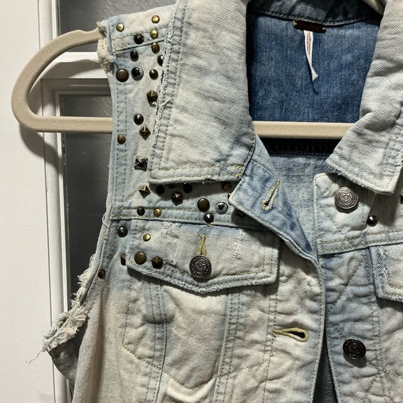 Free People Studded Light Wash Jean Vest - Picture 16 of 16